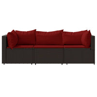 Thumbnail for 3-tlg. Garten-Lounge-Set mit Kissen Braun Poly Rattan