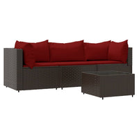 Thumbnail for 4-tlg. Garten-Lounge-Set mit Kissen Braun Poly Rattan