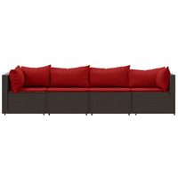Thumbnail for 4-tlg. Garten-Lounge-Set mit Kissen Braun Poly Rattan