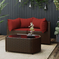 Thumbnail for 3-tlg. Garten-Lounge-Set mit Kissen Braun Poly Rattan