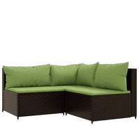 Thumbnail for 3-tlg. Garten-Lounge-Set mit Kissen Braun Poly Rattan
