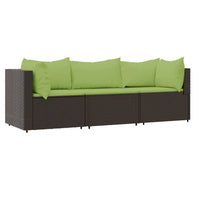 Thumbnail for 3-tlg. Garten-Lounge-Set mit Kissen Braun Poly Rattan