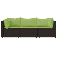 Thumbnail for 3-tlg. Garten-Lounge-Set mit Kissen Braun Poly Rattan