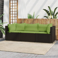 Thumbnail for 3-tlg. Garten-Lounge-Set mit Kissen Braun Poly Rattan