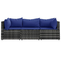 Thumbnail for 3-tlg. Garten-Lounge-Set mit Kissen Grau Poly Rattan