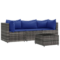 Thumbnail for 4-tlg. Garten-Lounge-Set mit Kissen Grau Poly Rattan
