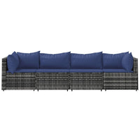 Thumbnail for 4-tlg. Garten-Lounge-Set mit Kissen Grau Poly Rattan