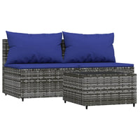 Thumbnail for 3-tlg. Garten-Lounge-Set mit Kissen Grau Poly Rattan