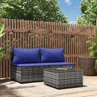 Thumbnail for 3-tlg. Garten-Lounge-Set mit Kissen Grau Poly Rattan