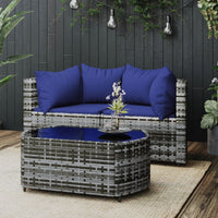 Thumbnail for 3-tlg. Garten-Lounge-Set mit Kissen Grau Poly Rattan