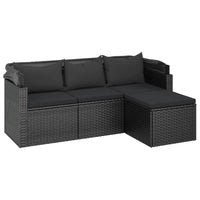 Thumbnail for 3-Sitzer-Gartensofa mit Dach und Fußhocker Schwarz Poly Rattan