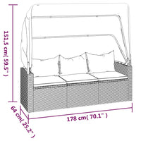 Thumbnail for 3-Sitzer-Gartensofa mit Dach und Fußhocker Schwarz Poly Rattan