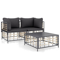 Thumbnail for 3-tlg. Garten-Lounge-Set mit Kissen Anthrazit Poly Rattan
