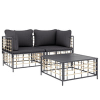 Thumbnail for 3-tlg. Garten-Lounge-Set mit Kissen Anthrazit Poly Rattan