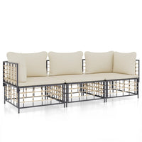 Thumbnail for 3-tlg. Garten-Lounge-Set mit Kissen Anthrazit Poly Rattan