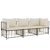 Thumbnail for 3-tlg. Garten-Lounge-Set mit Kissen Anthrazit Poly Rattan