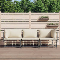 Thumbnail for 3-tlg. Garten-Lounge-Set mit Kissen Anthrazit Poly Rattan