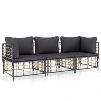 Thumbnail for 3-tlg. Garten-Lounge-Set mit Kissen Anthrazit Poly Rattan