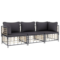 Thumbnail for 3-tlg. Garten-Lounge-Set mit Kissen Anthrazit Poly Rattan