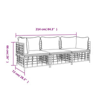 Thumbnail for 3-tlg. Garten-Lounge-Set mit Kissen Anthrazit Poly Rattan