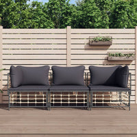 Thumbnail for 3-tlg. Garten-Lounge-Set mit Kissen Anthrazit Poly Rattan