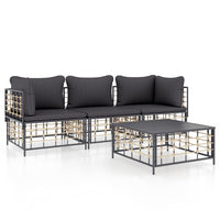 Thumbnail for 4-tlg. Garten-Lounge-Set mit Kissen Anthrazit Poly Rattan