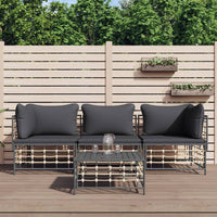 Thumbnail for 4-tlg. Garten-Lounge-Set mit Kissen Anthrazit Poly Rattan