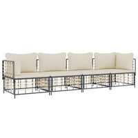 Thumbnail for 4-tlg. Garten-Lounge-Set mit Kissen Anthrazit Poly Rattan