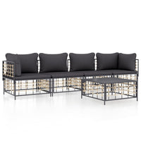 Thumbnail for 5-tlg. Garten-Lounge-Set mit Kissen Anthrazit Poly Rattan