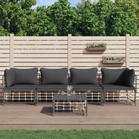 Thumbnail for 5-tlg. Garten-Lounge-Set mit Kissen Anthrazit Poly Rattan