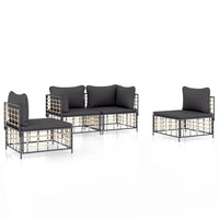 Thumbnail for 4-tlg. Garten-Lounge-Set mit Kissen Anthrazit Poly Rattan