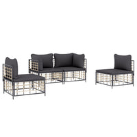 Thumbnail for 4-tlg. Garten-Lounge-Set mit Kissen Anthrazit Poly Rattan