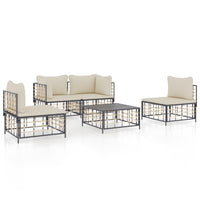 Thumbnail for 5-tlg. Garten-Lounge-Set mit Kissen Anthrazit Poly Rattan