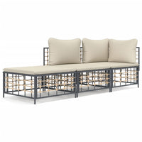 Thumbnail for 3-tlg. Garten-Lounge-Set mit Kissen Anthrazit Poly Rattan