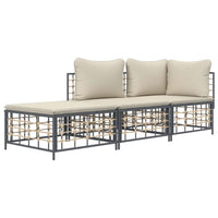 Thumbnail for 3-tlg. Garten-Lounge-Set mit Kissen Anthrazit Poly Rattan