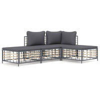 Thumbnail for 4-tlg. Garten-Lounge-Set mit Kissen Anthrazit Poly Rattan