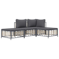 Thumbnail for 4-tlg. Garten-Lounge-Set mit Kissen Anthrazit Poly Rattan