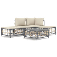 Thumbnail for 5-tlg. Garten-Lounge-Set mit Kissen Anthrazit Poly Rattan