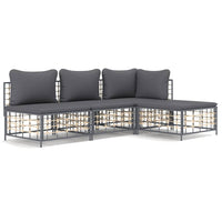 Thumbnail for 4-tlg. Garten-Lounge-Set mit Kissen Anthrazit Poly Rattan