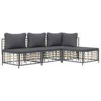 Thumbnail for 4-tlg. Garten-Lounge-Set mit Kissen Anthrazit Poly Rattan