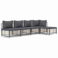 Thumbnail for 5-tlg. Garten-Lounge-Set mit Kissen Anthrazit Poly Rattan
