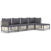Thumbnail for 5-tlg. Garten-Lounge-Set mit Kissen Anthrazit Poly Rattan