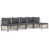 Thumbnail for 5-tlg. Garten-Lounge-Set mit Kissen Anthrazit Poly Rattan