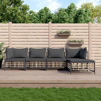 Thumbnail for 5-tlg. Garten-Lounge-Set mit Kissen Anthrazit Poly Rattan