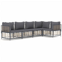Thumbnail for 5-tlg. Garten-Lounge-Set mit Kissen Anthrazit Poly Rattan