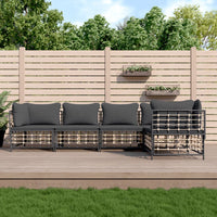 Thumbnail for 5-tlg. Garten-Lounge-Set mit Kissen Anthrazit Poly Rattan