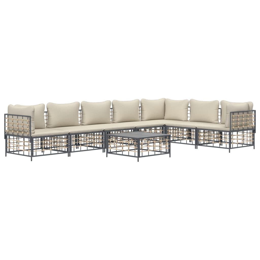 8-tlg. Garten-Lounge-Set mit Kissen Anthrazit Poly Rattan