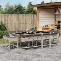 Thumbnail for 13-tlg. Garten-Essgruppe mit Kissen Hellgrau Poly Rattan