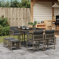 Thumbnail for 9-tlg. Garten-Essgruppe mit Kissen Grau Poly Rattan