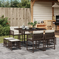 Thumbnail for 9-tlg. Garten-Essgruppe mit Kissen Braun Poly Rattan